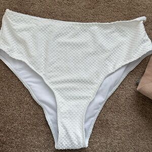 SHEIN White Textured High-Waisted Bikini Bottom